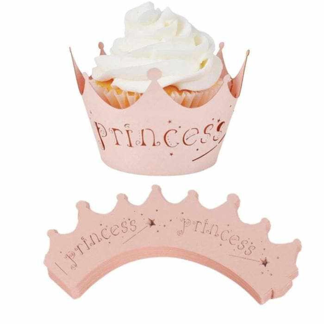 Princess Crown Peachy-Pink Cupcake Wrappers & Liners | 25 PC Set
